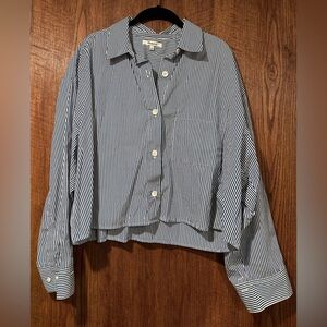 Madewell Navy and White Striped Button-Front Shirt